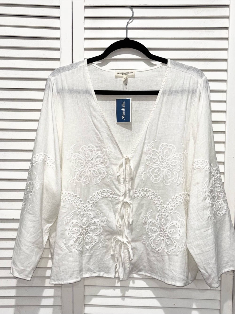 Christian Siriano White Embroidered Tie-Front Women's Top